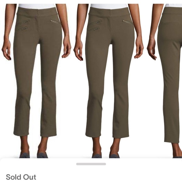 Veronica Beard ADELAIDE ZIPPER POCKET SKINNY STRAIGHT LEG PANTS ARMY GREEN Sz 8 - Picture 1 of 14